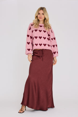 Heart knit pullover AV6034 - Bordeaux/Rose