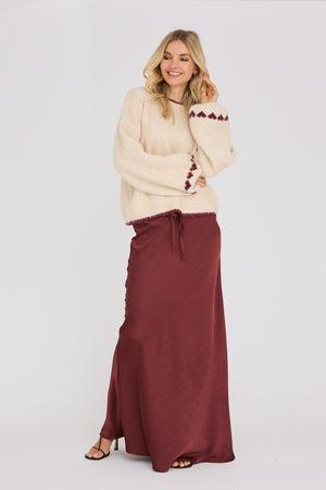 Heart knit pullover - Off White/Bordeaux
