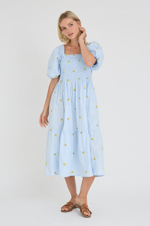 A-View Cheri fruit dress AV8034 Dresses 128 Light Blue/Yellow