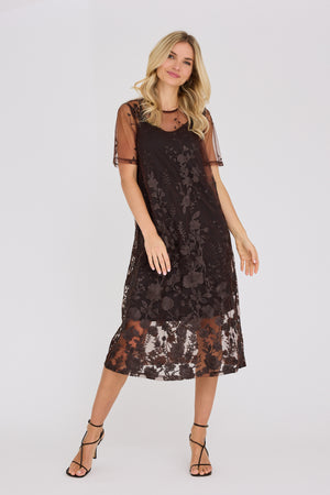 A-View Fuschia midi dress AV7086 Dresses 194 Dark Brown