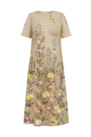 A-View Fuschia midi dress AV7086 Dresses 201 Sand/Yellow