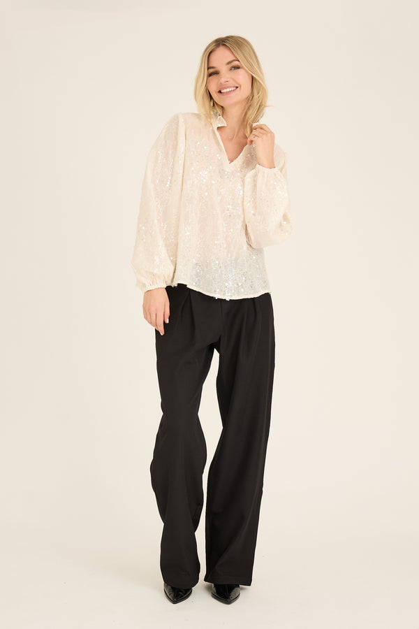 A-View Grete sequin blouse AV7006 Blouse 005 Off white