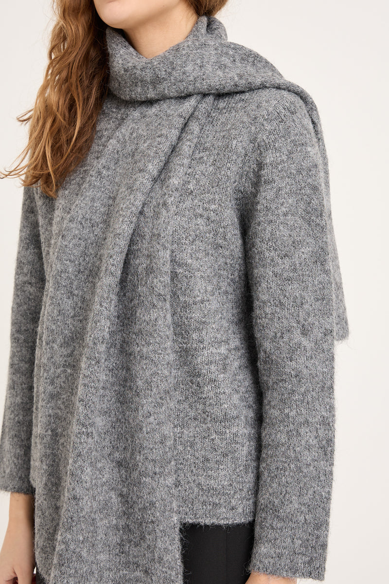 A-View Harper knit scarf cardigan AV6037 Cardigan 990 Medium grey melange