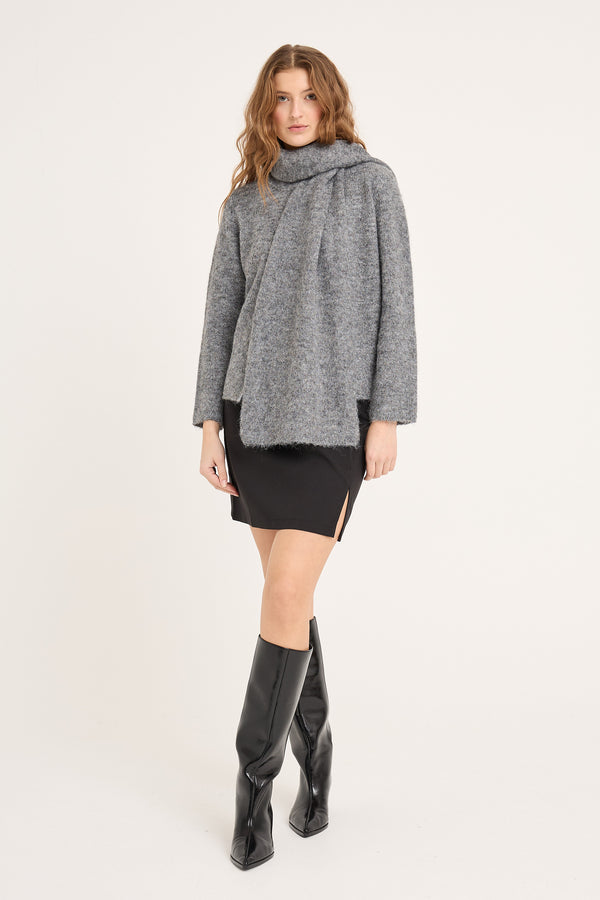A-View Harper knit scarf cardigan AV6037 Cardigan 990 Medium grey melange