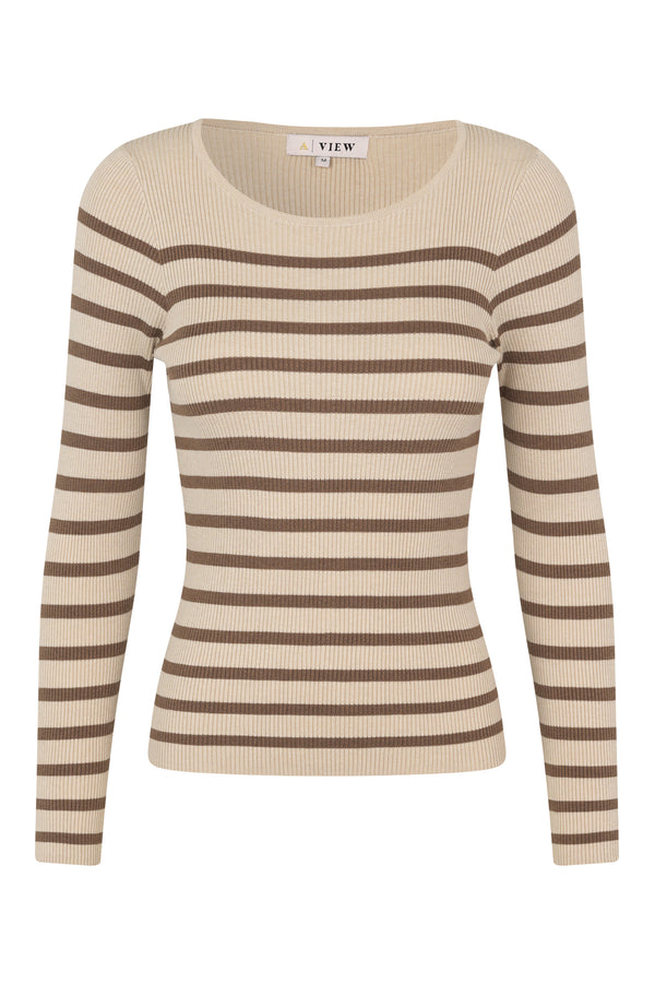 A-View Lana rib stripe blouse AV4709 Knit 186 Sand/brown