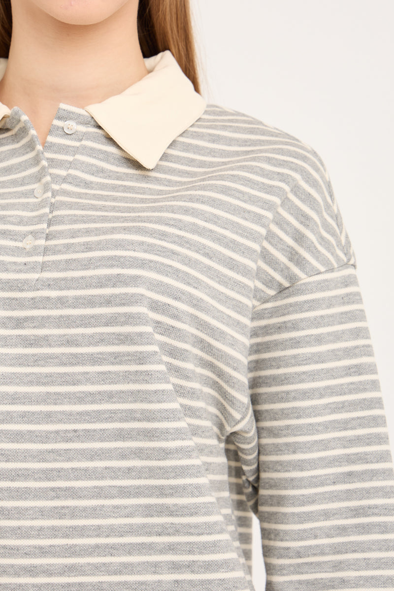 A-View Nila polo blouse AV6042 Blouse 284 grey/white