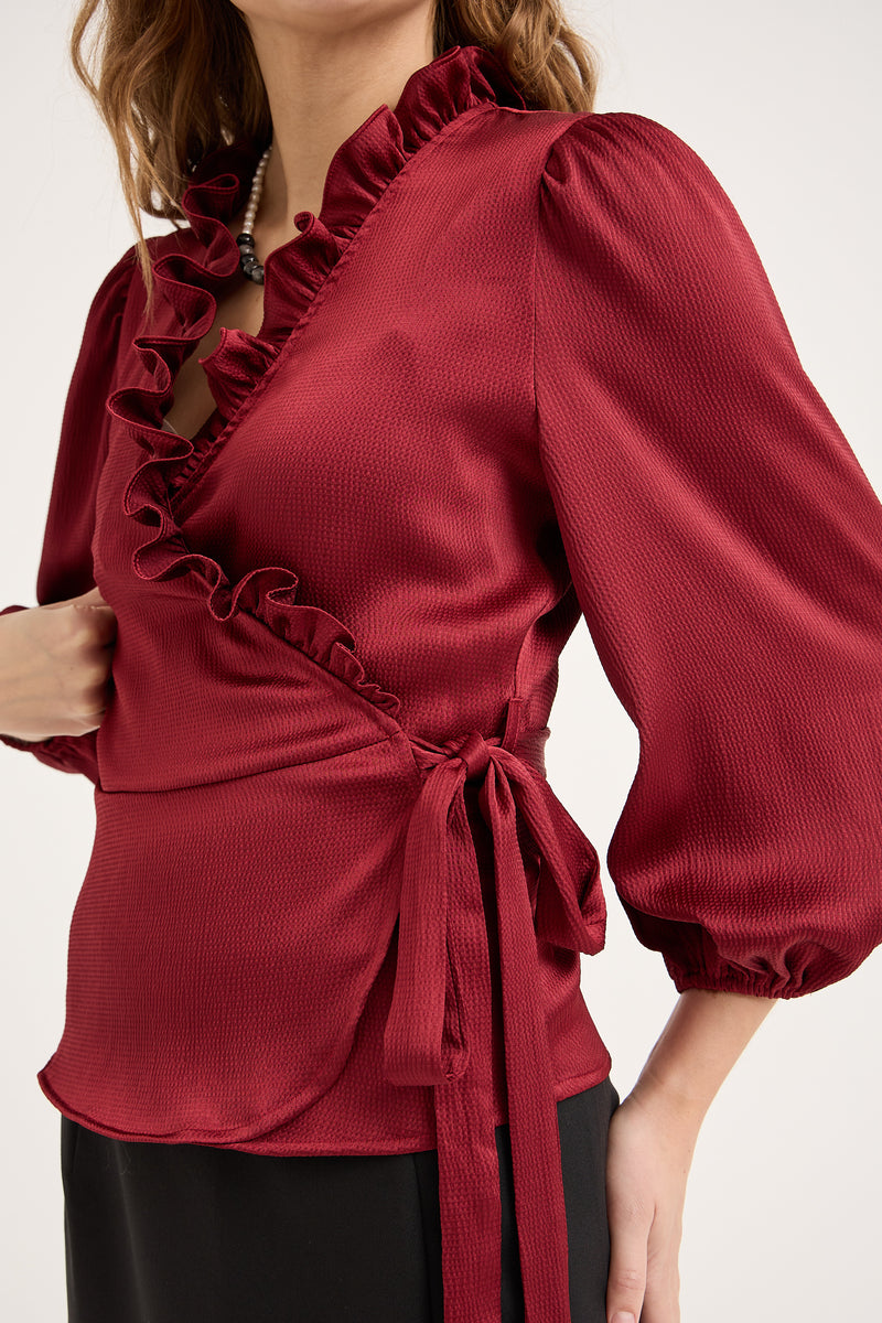 A-View Peony 3/4 Sleeve Blouse AV5082 Blouse 042 Bordeaux