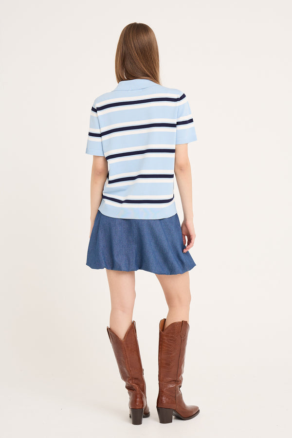 A-View Polo Stripe Knit Blouse AV5060 Blouse 100 Light blue/White stripe