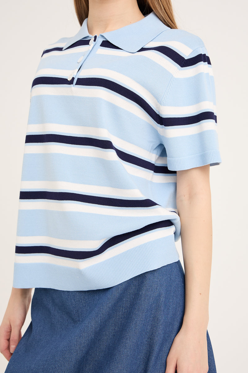 A-View Polo Stripe Knit Blouse AV5060 Blouse 100 Light blue/White stripe