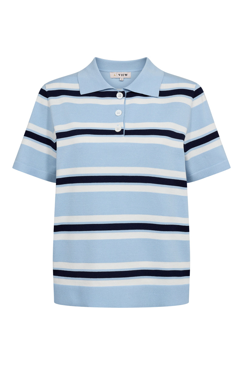 A-View Polo Stripe Knit Blouse AV5060 Blouse 100 Light blue/White stripe