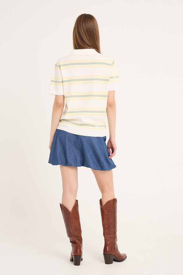 A-View Polo Stripe Knit Blouse AV5060 Blouse 200 White/Yellow