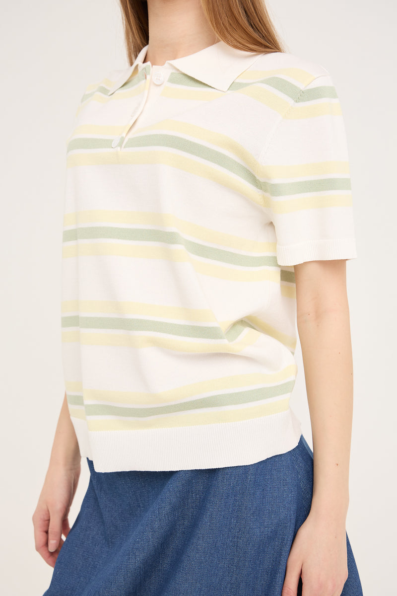 A-View Polo Stripe Knit Blouse AV5060 Blouse 200 White/Yellow