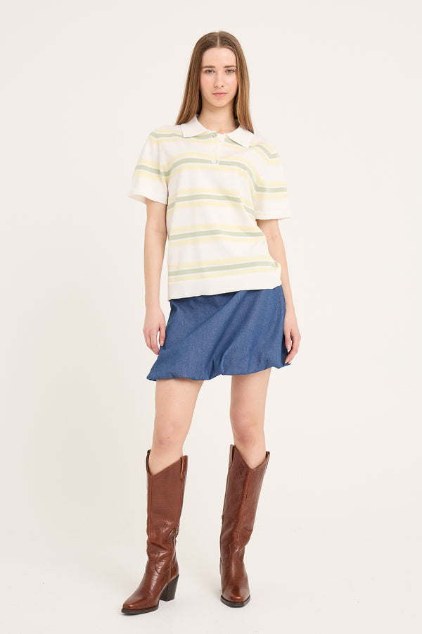 A-View Polo Stripe Knit Blouse AV5060 Blouse 200 White/Yellow