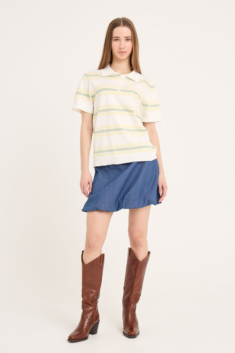 A-View Polo Stripe Knit Blouse AV5060 Blouse 200 White/Yellow