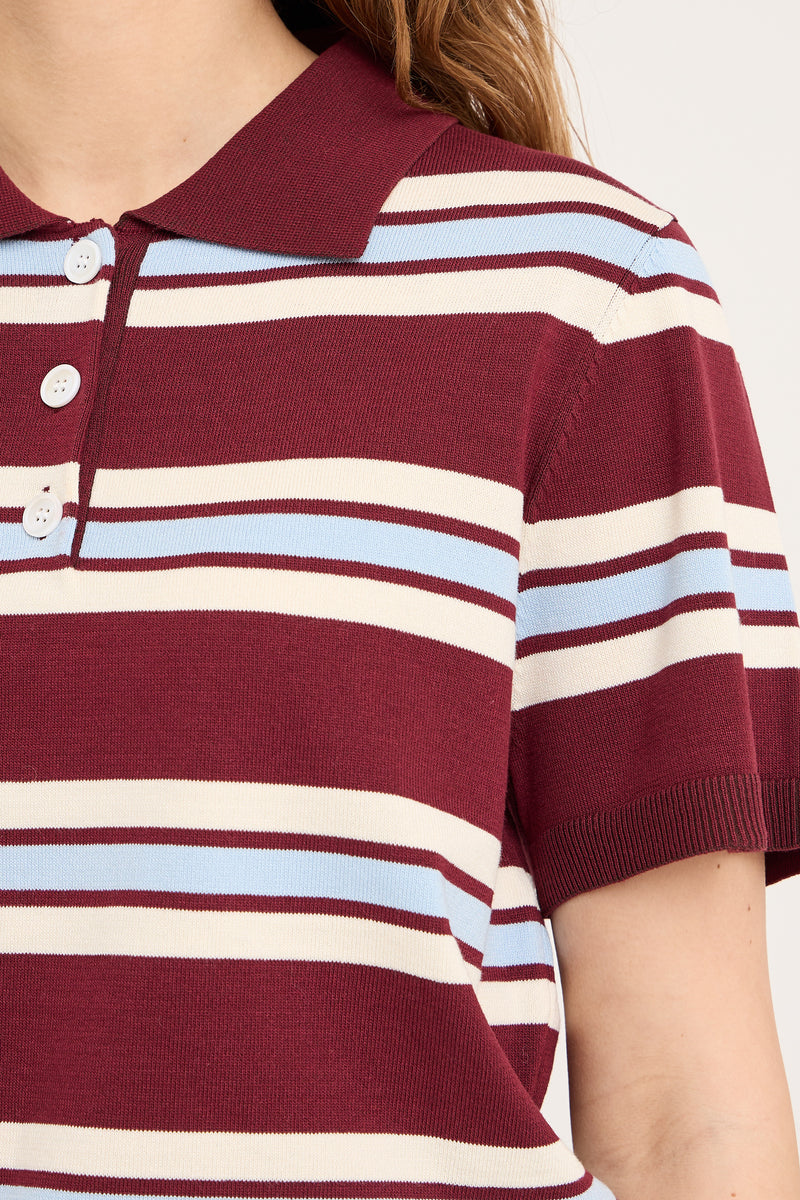 A-View Polo Stripe Knit Blouse AV5060 Blouse 262 Burgundy/white/blue