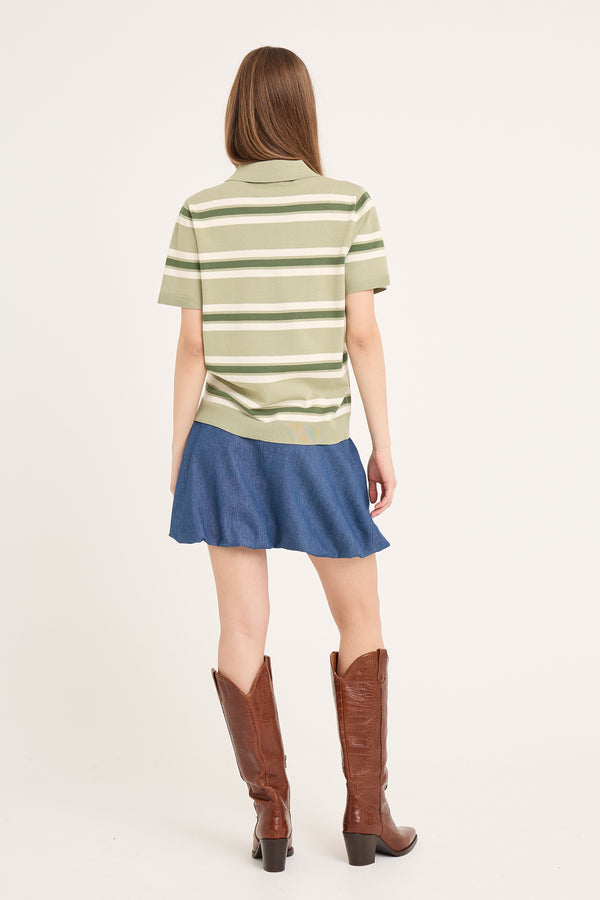 A-View Polo Stripe Knit Blouse AV5060 Blouse 859 Dusty green