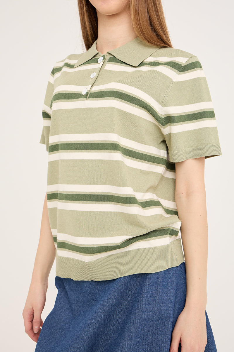 A-View Polo Stripe Knit Blouse AV5060 Blouse 859 Dusty green