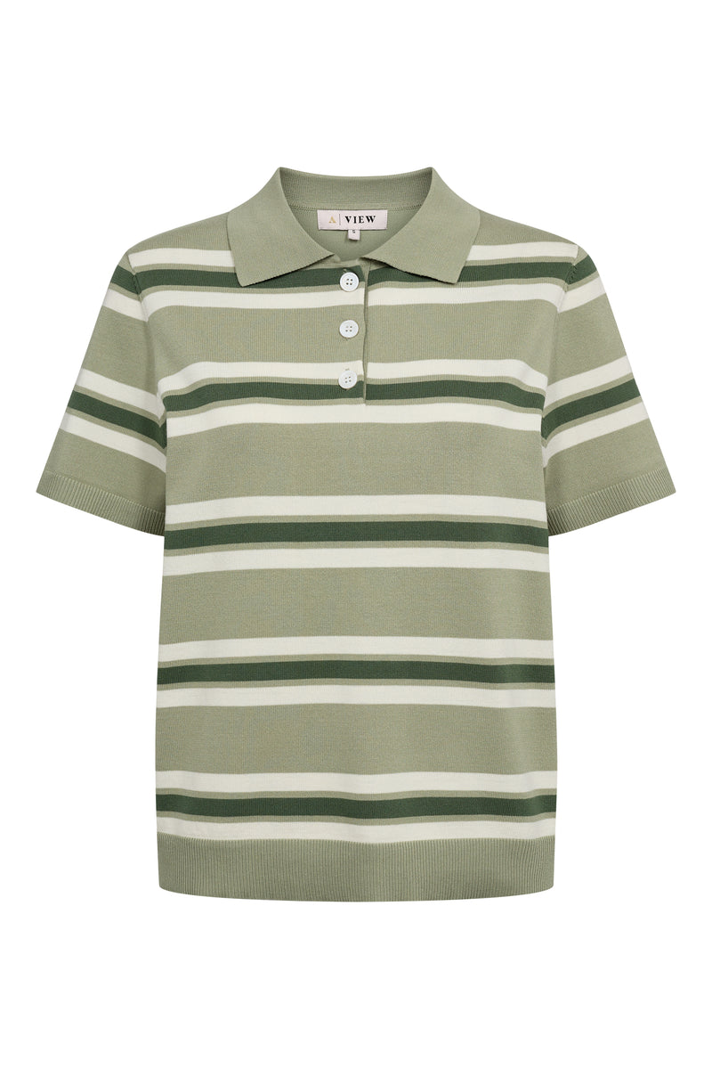 A-View Polo Stripe Knit Blouse AV5060 Blouse 859 Dusty green