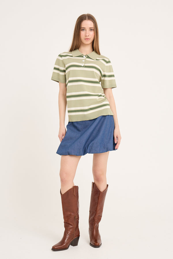 A-View Polo Stripe Knit Blouse AV5060 Blouse 859 Dusty green