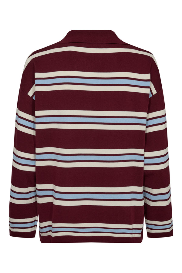 A-View Polo long sleeve stripe knit blouse AV6069 Knit 262 Burgundy/white/blue