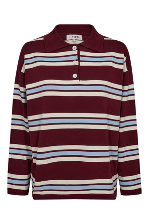 A-View Polo long sleeve stripe knit blouse AV6069 Knit 262 Burgundy/white/blue