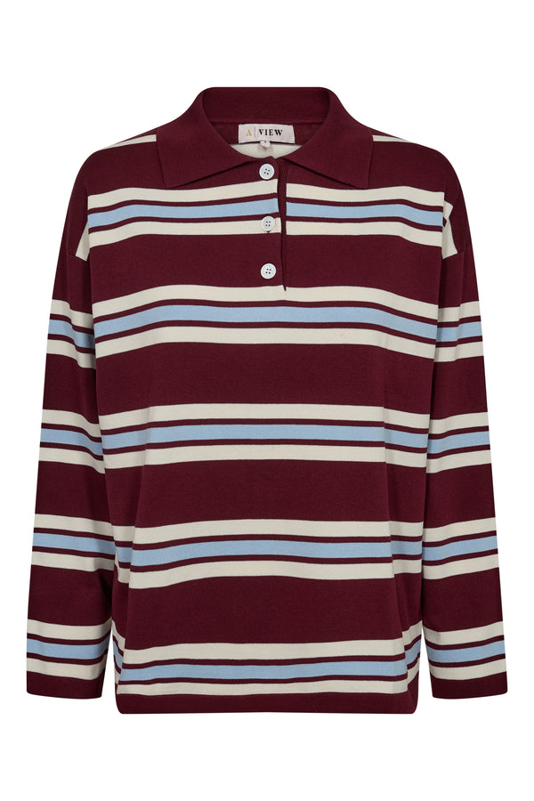 A-View Polo long sleeve stripe knit blouse AV6069 Knit 262 Burgundy/white/blue