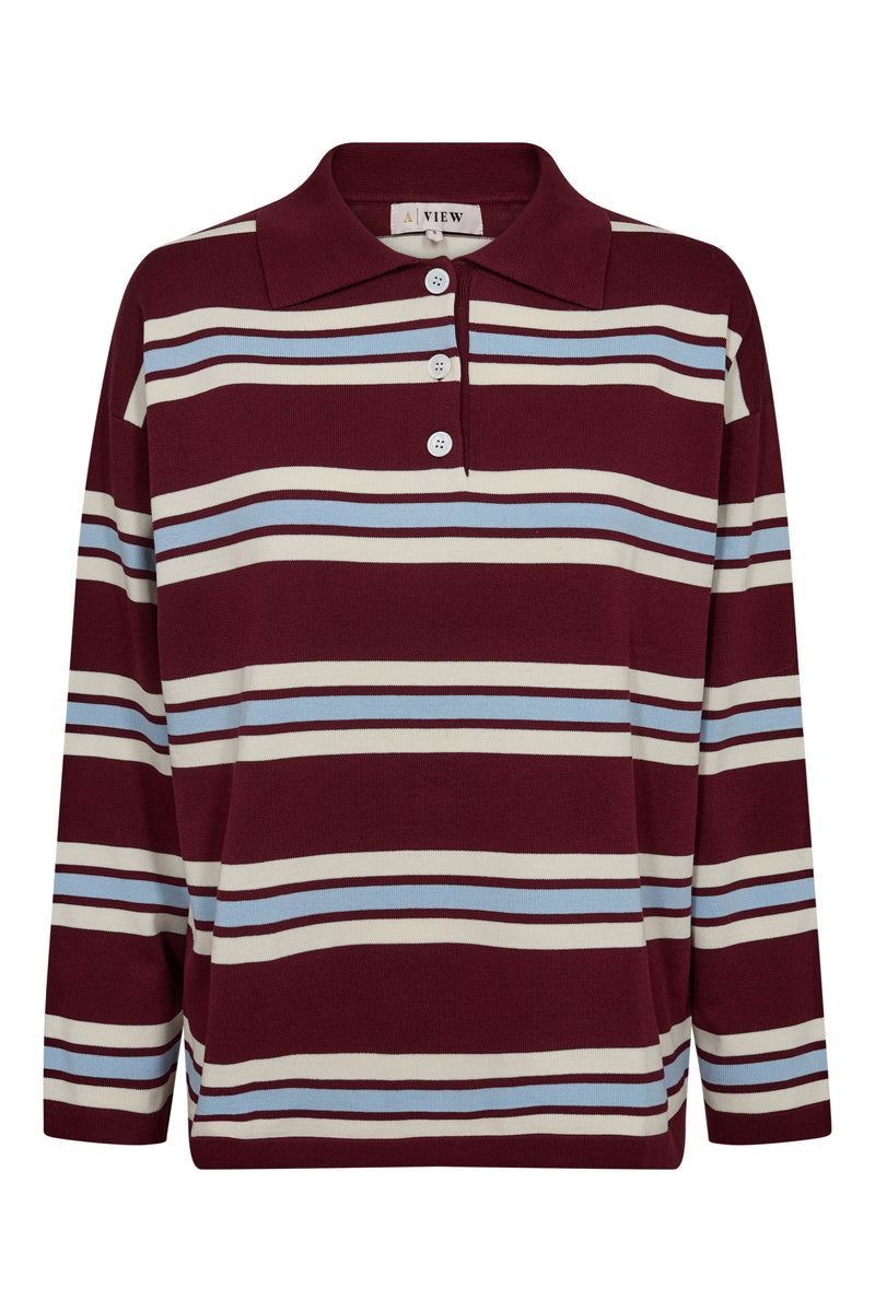 A-View Polo long sleeve stripe knit blouse AV6069 Knit 262 Burgundy/white/blue