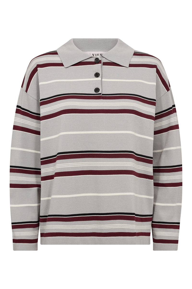 A-View Polo long sleeve stripe knit blouse AV6069 Knit 284 Grey/Off white