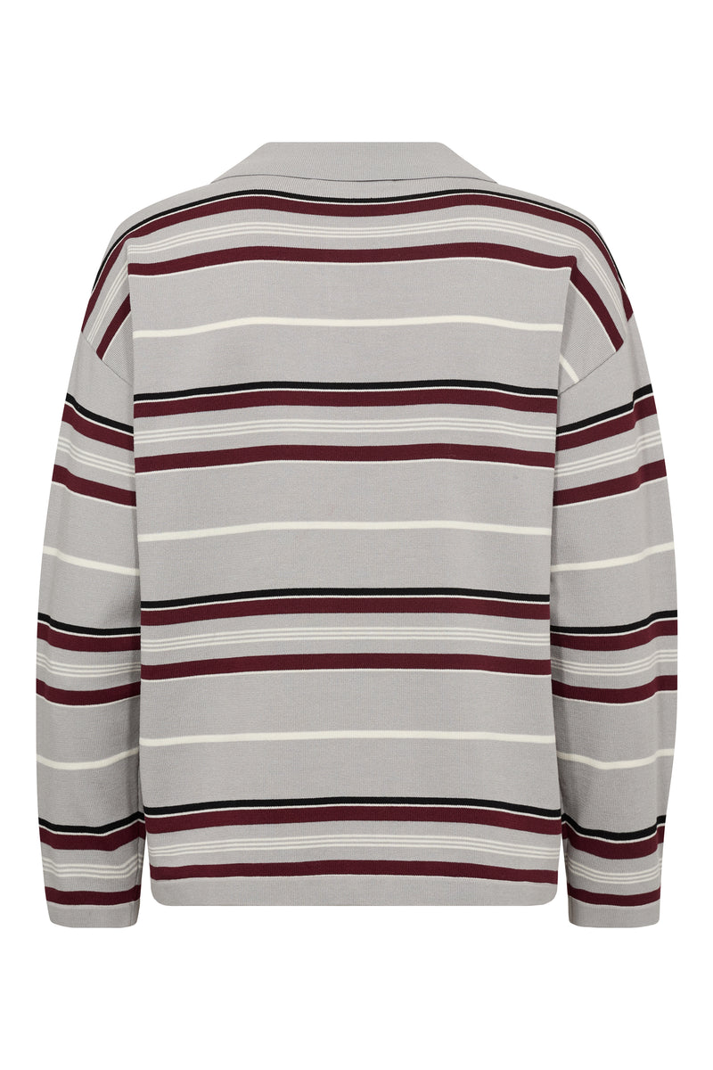 A-View Polo long sleeve stripe knit blouse AV6069 Knit 284 Grey/Off white