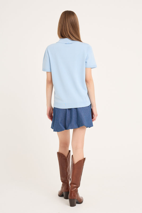 A-View Rena polo knit blouse AV6047 Knit 282 Light Blue