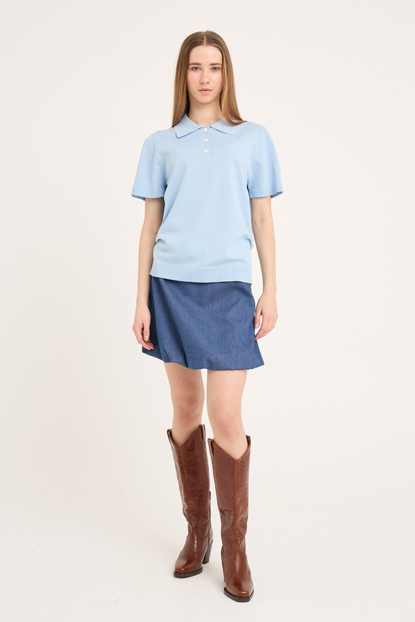A-View Rena polo knit blouse AV6047 Knit 282 Light Blue