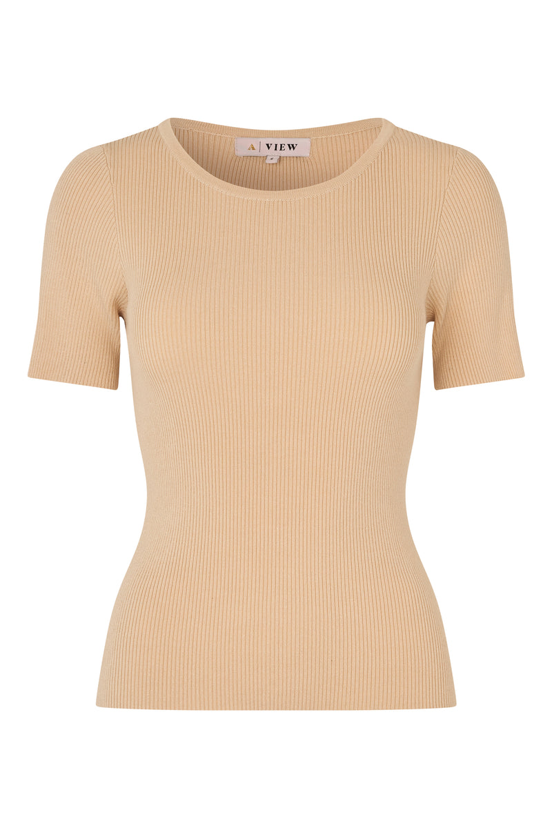 A-View Rib knit short sleeve top AV4460 Knit 004 Sand