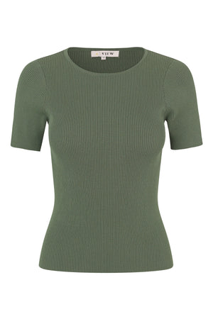 A-View Rib Knit Short Sleeve Top Knit 062 Forest Green