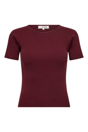 A-View Rib Knit Short Sleeve Top Knit 250 Burgundy