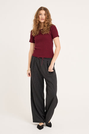 A-View Rib knit short sleeve top AV4460 Knit 250 Burgundy