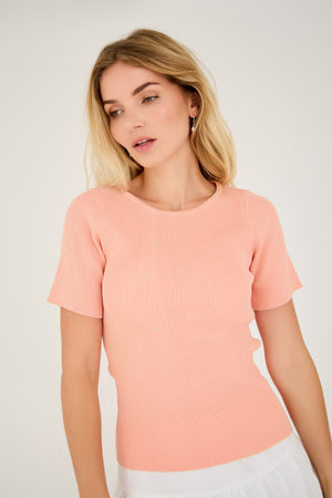A-View Rib knit short sleeve top AV4460 Knit 295 Peach