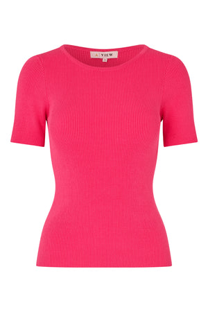 A-View Rib knit short sleeve top AV4460 Knit 309 Hot Pink