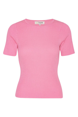 A-View Rib Knit Short Sleeve Top Knit 350 Pink