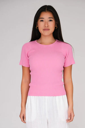 A-View Rib knit short sleeve top AV4460 Knit 350 Pink