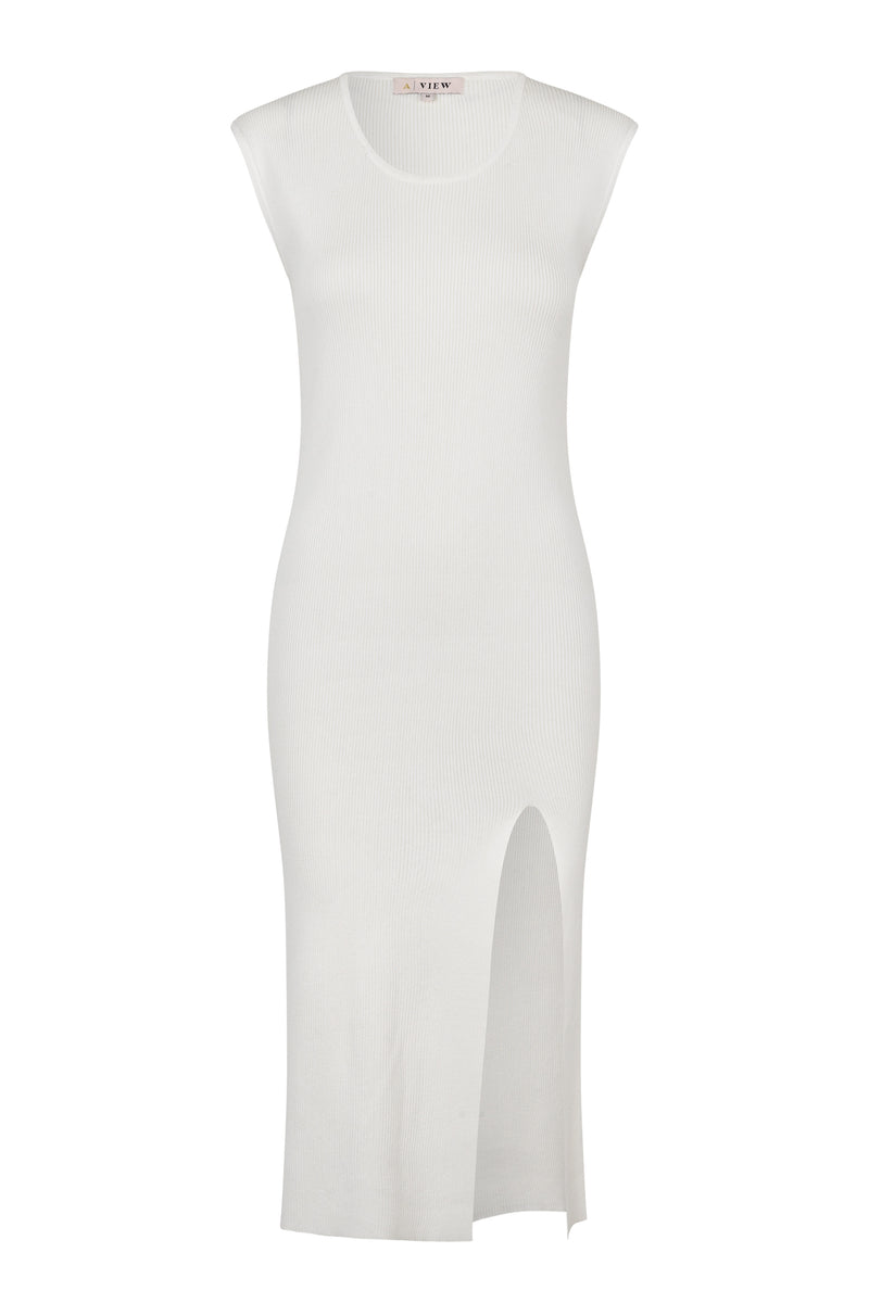 A-View Rib midi slit dress AV4691 Dresses 000 White