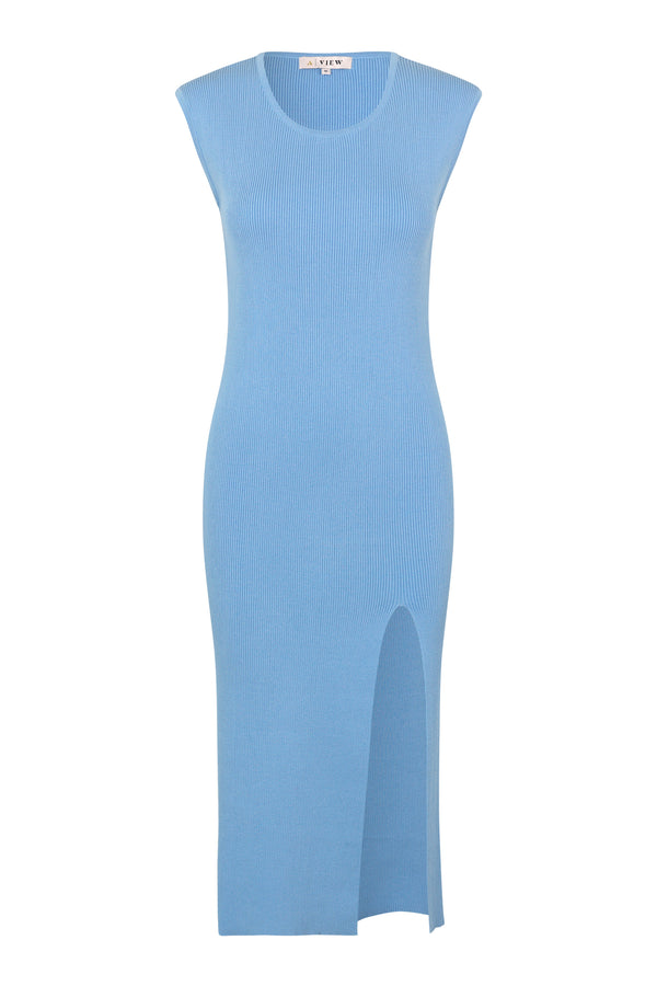 A-View Rib midi slit dress AV4691 Dresses 282 Light Blue