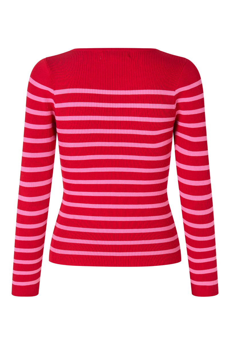 A-View Rib stripe knit blouse Knit 255 rose/red