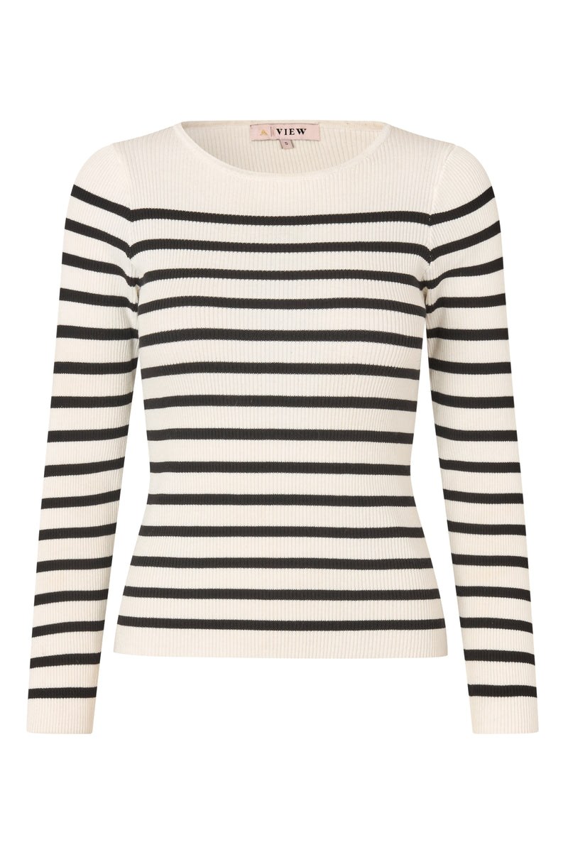 A-View Rib stripe knit blouse Knit 864 White/black