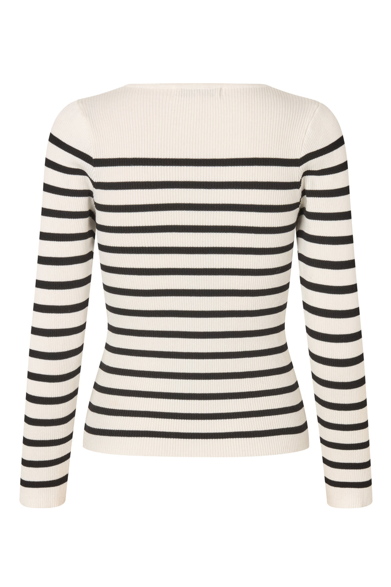 A-View Rib stripe knit blouse Knit 864 White/black