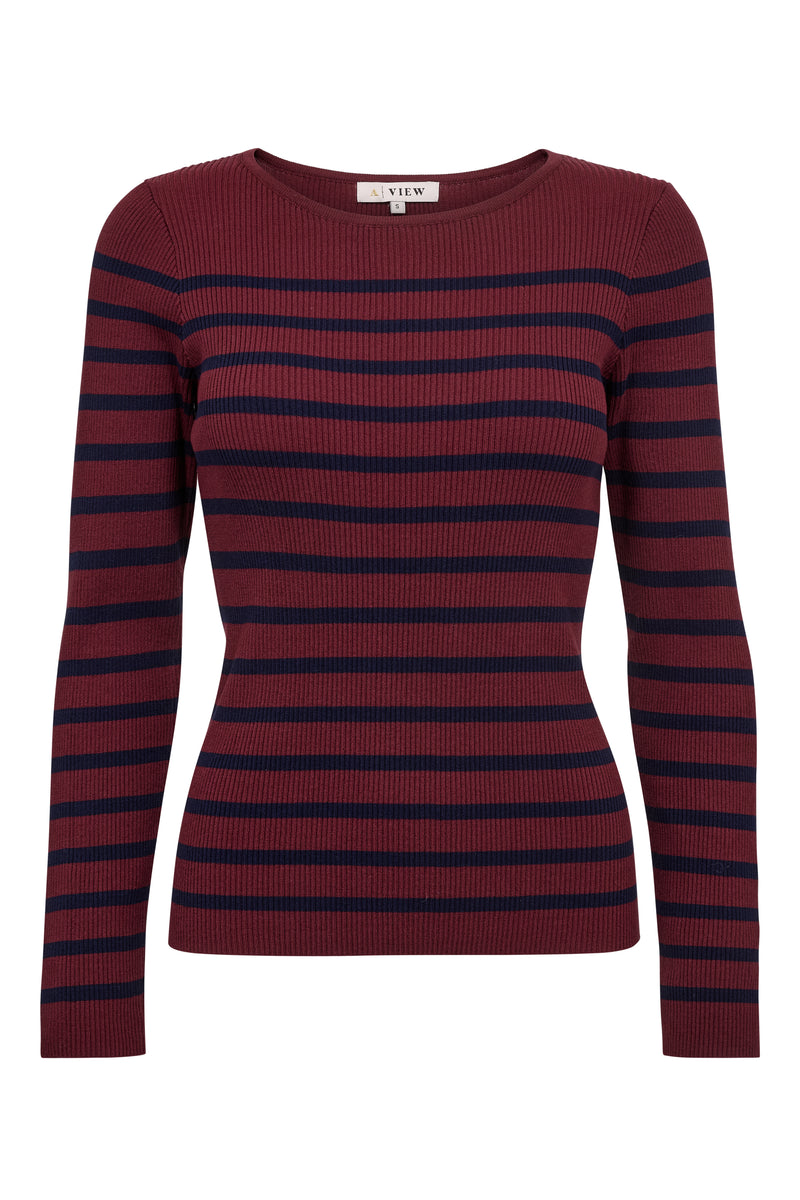 A-View Rib stripe knit blouse AV4634 Knit 265 Burgundy/navy