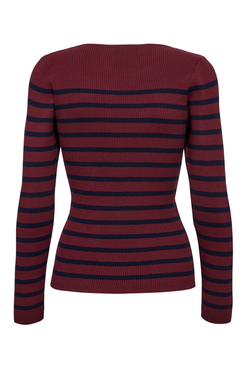 A-View Rib stripe knit blouse AV4634 Knit 265 Burgundy/navy
