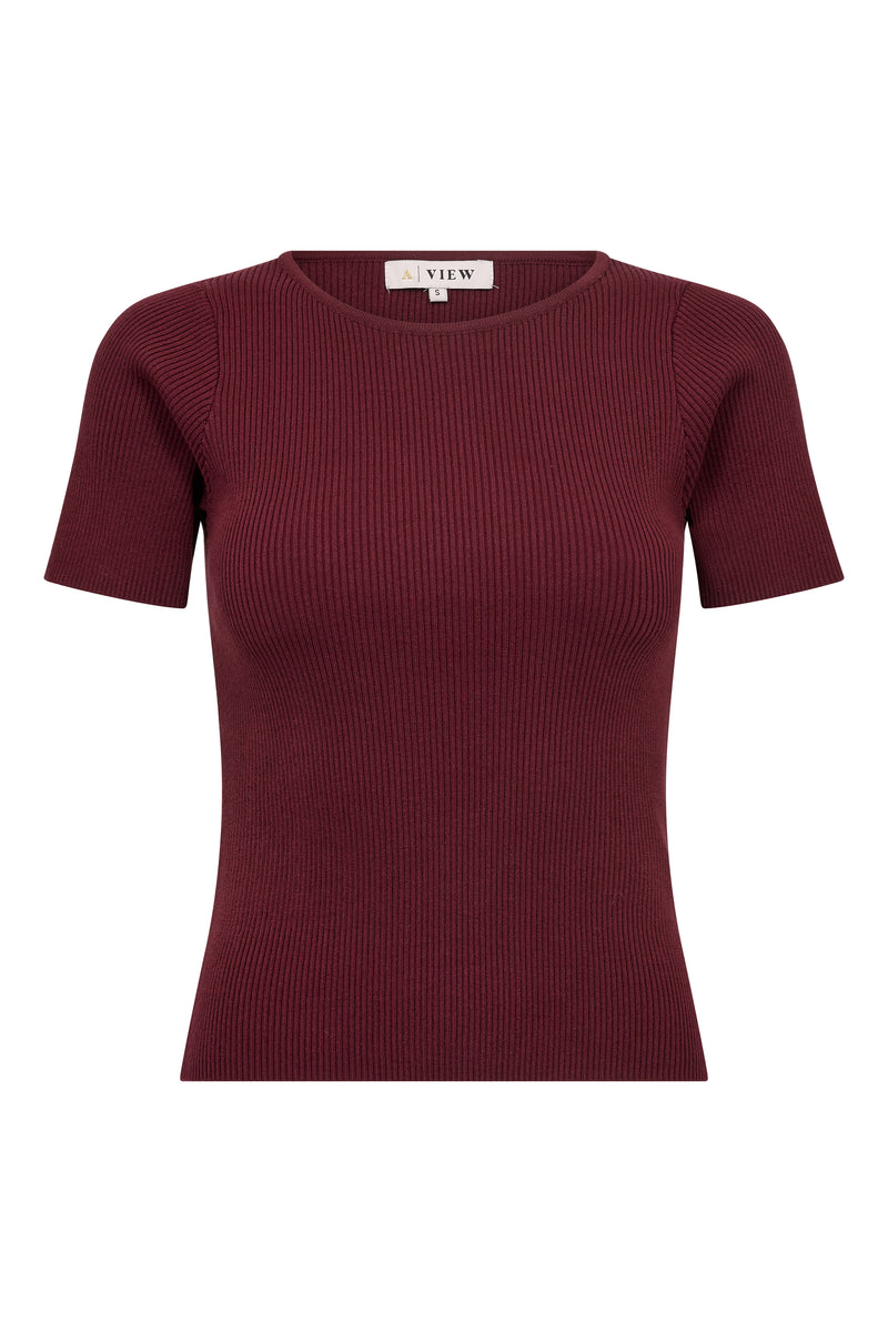 A-View Rib stripe short sleeve top AV4644 Knit 265 Burgundy/navy