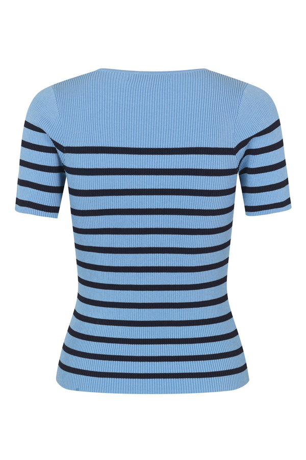 A-View Rib stripe short sleeve top AV4644 Knit 788 Blue/navy