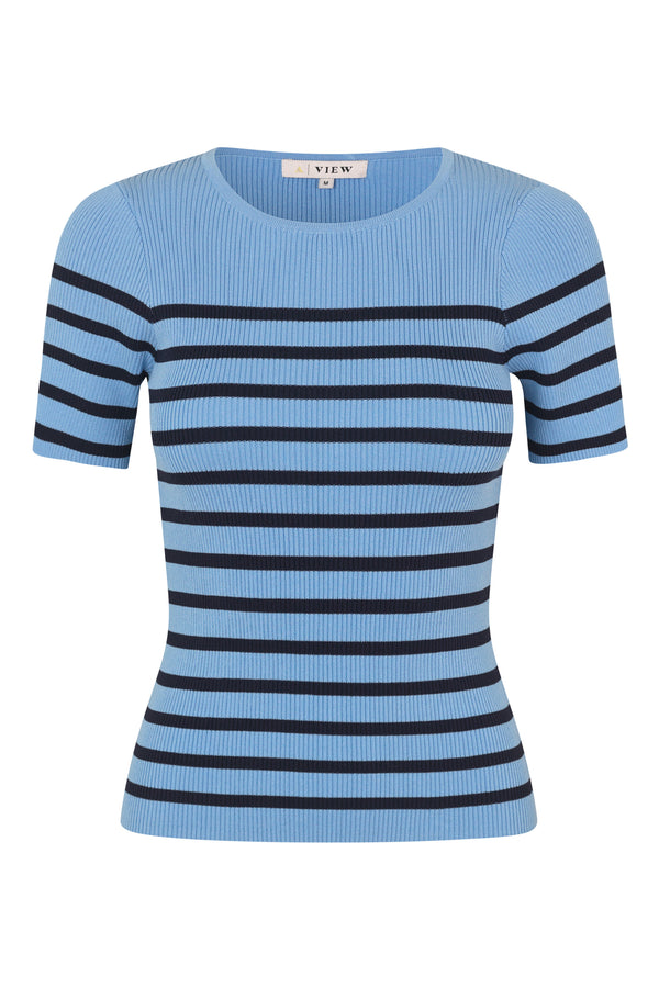 A-View Rib stripe short sleeve top AV4644 Knit 788 Blue/navy