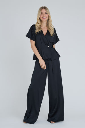 A-View Sateen Pants Pants 999 Black